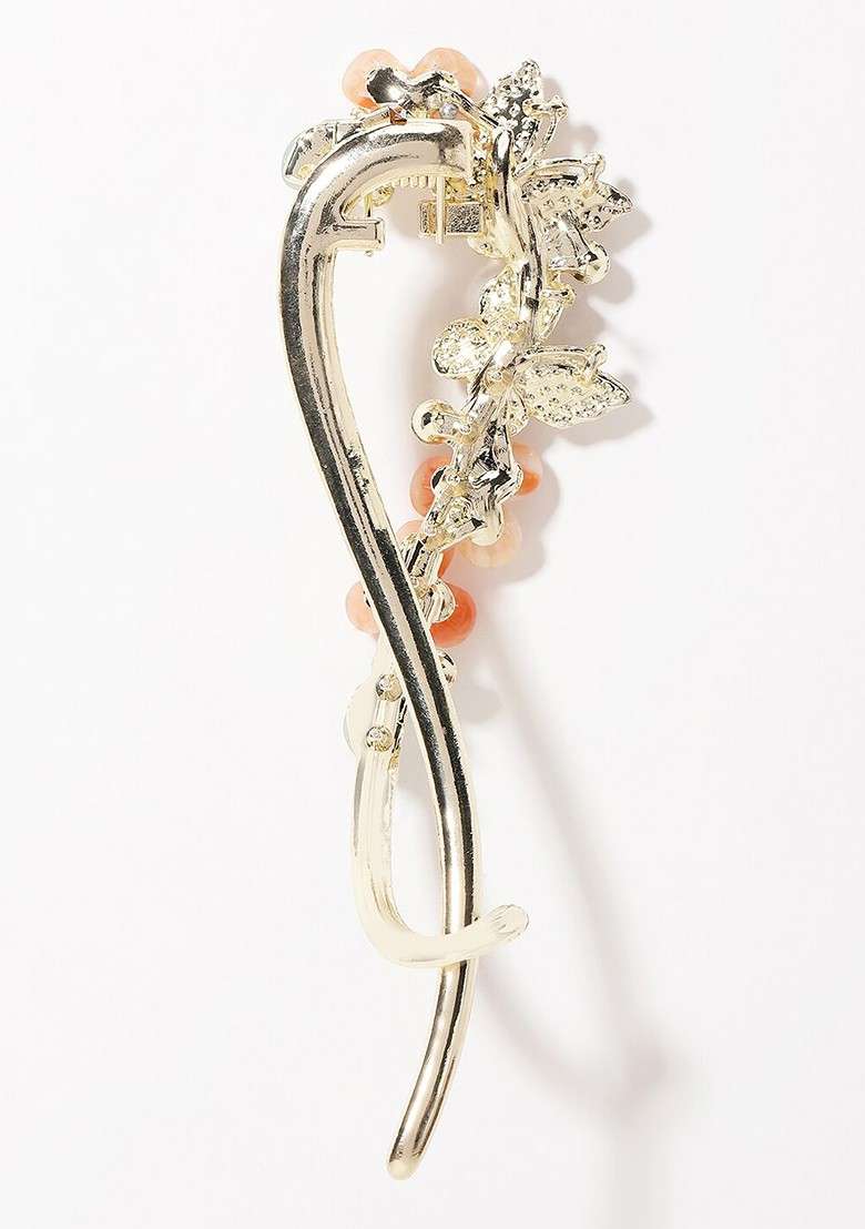 Gold Plated Cz Stone Studded Claw Clip - Indya