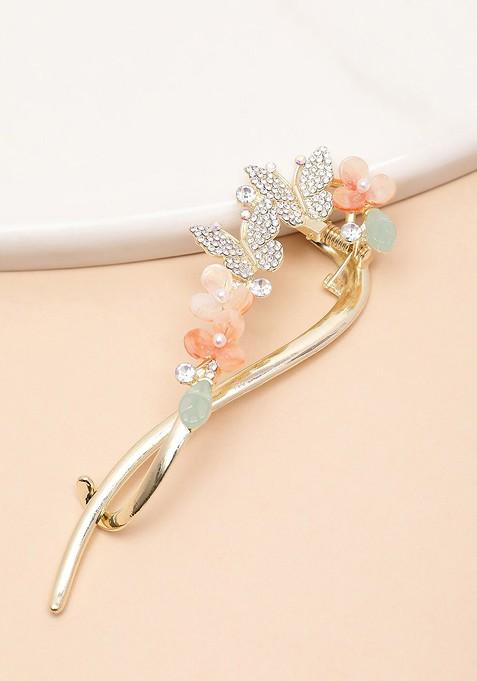 Gold Plated Cz Stone Studded Claw Clip