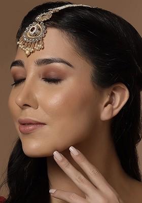 Gold Plated Kundan Handcrafted Pearl Maang Tikka
