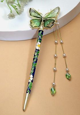 Green Gold Plated Embellished Hairstick