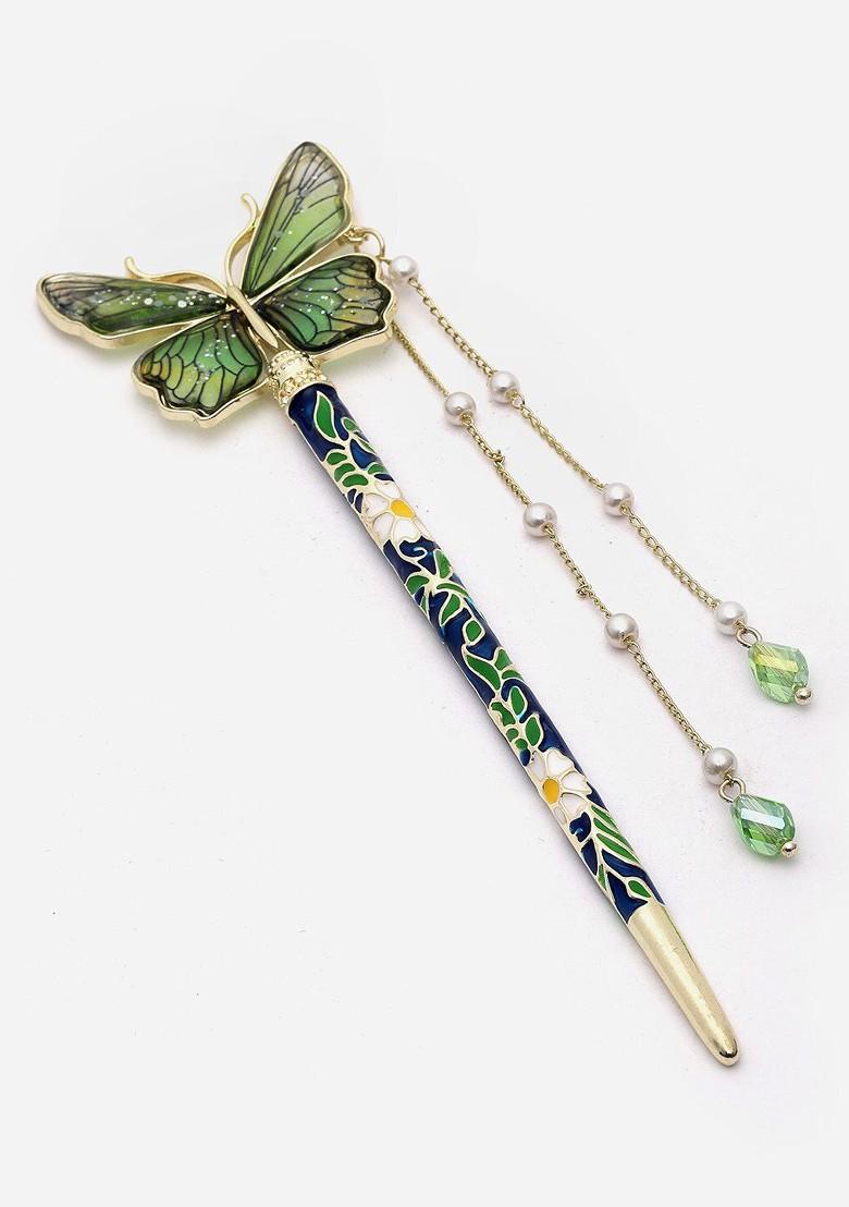 Green Gold Plated Embellished Hairstick