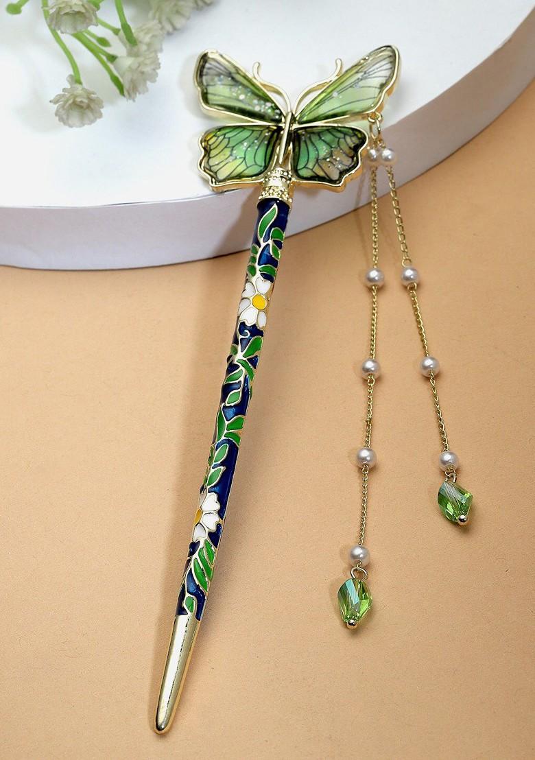 Green Gold Plated Embellished Hairstick