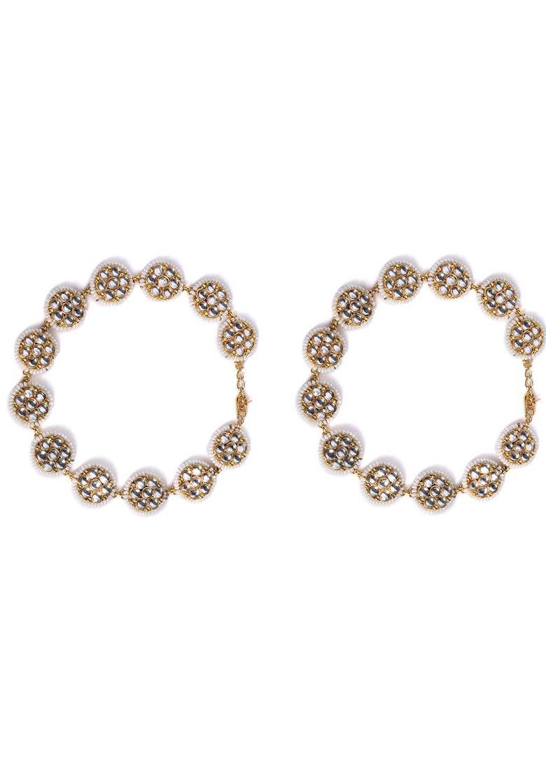 Pack Of 2 Gold Plated Kundan Studded Anklets