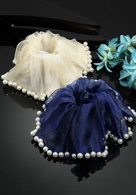 Blue Set Of 2 Embellished Ponytail Holders