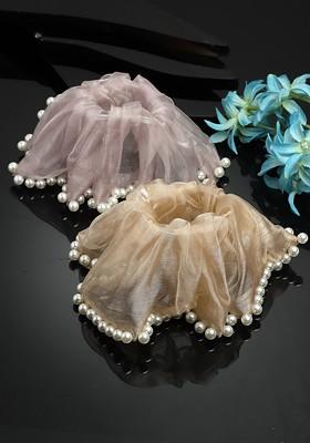 Cream Set Of 2 Embellished Ponytail Holders