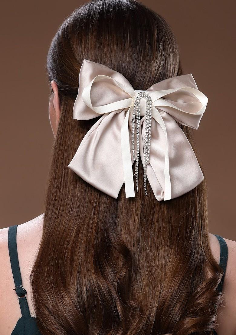 Taupe Cream Embellished Tic Tac Hair Clip