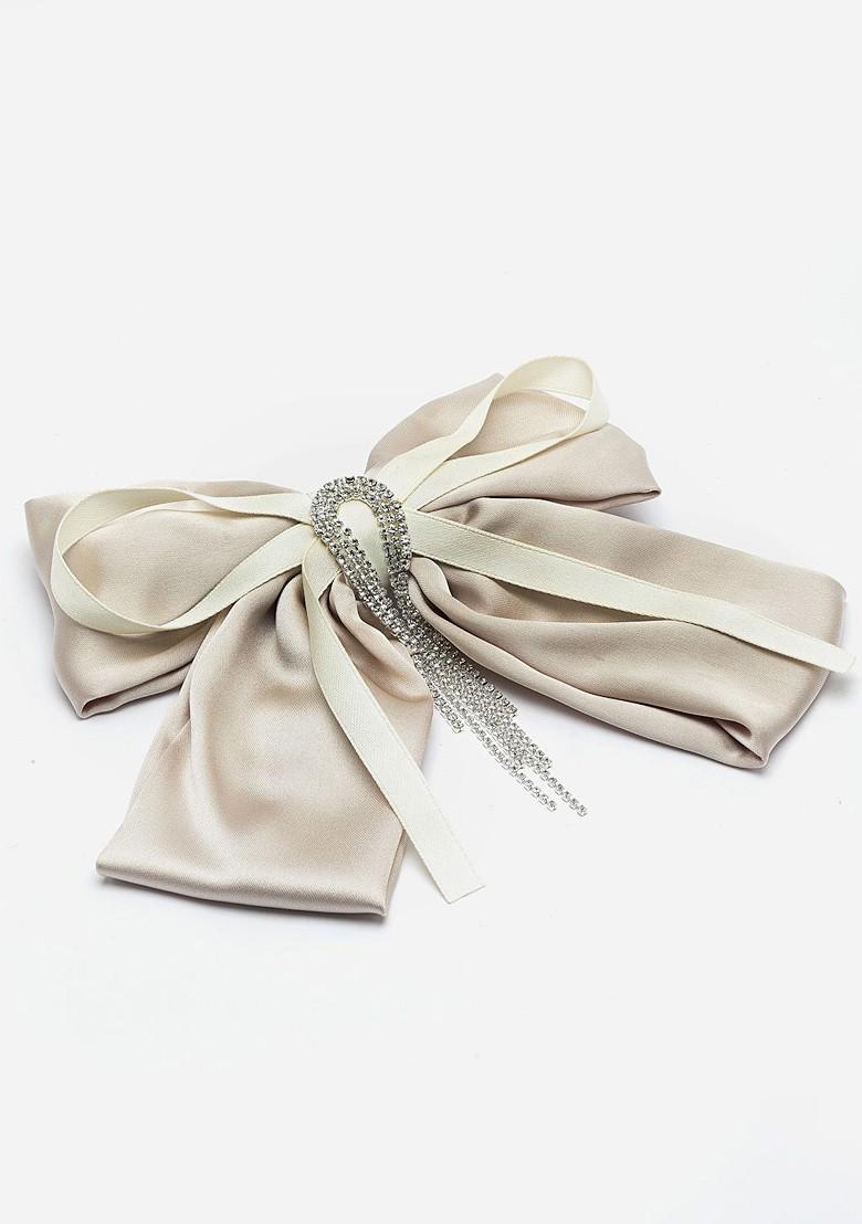 Taupe Cream Embellished Tic Tac Hair Clip