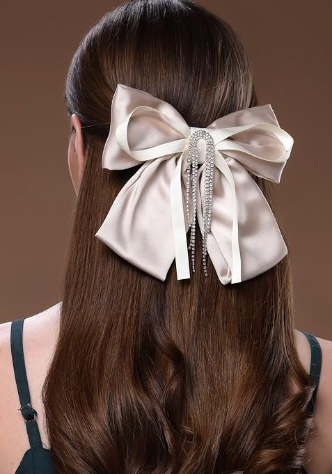 Taupe Cream Embellished Tic Tac Hair Clip