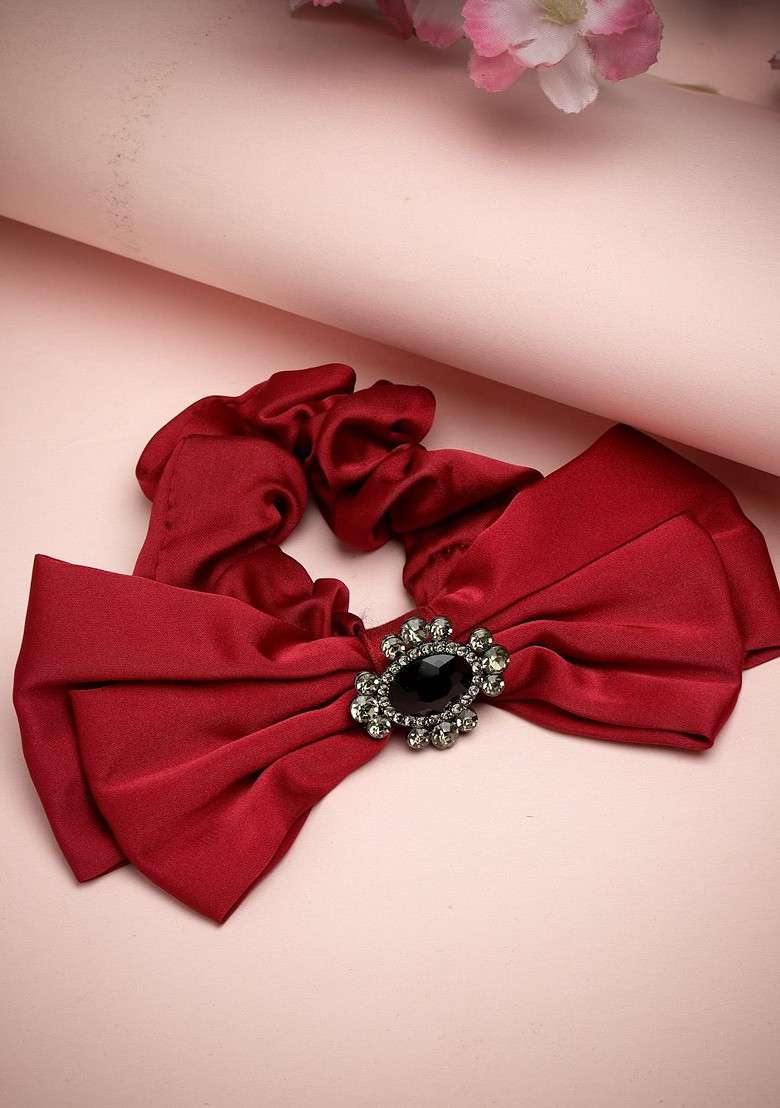 Maroon Embellished Ethnic Ponytail Holders - Indya