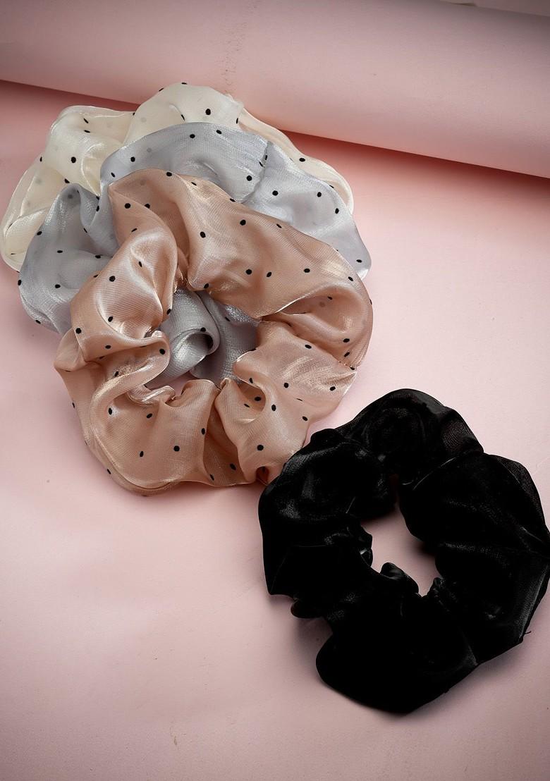 Black Set Of 4 Embellished Ponytail Holders