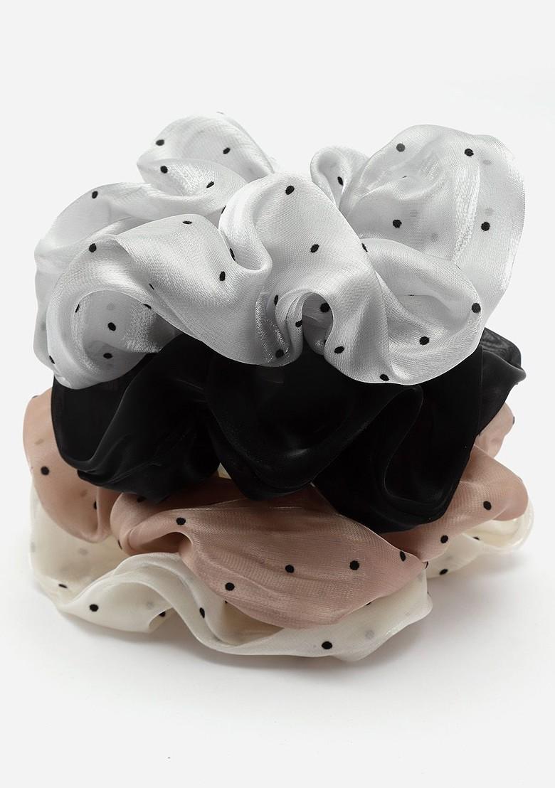 Black Set Of 4 Embellished Ponytail Holders