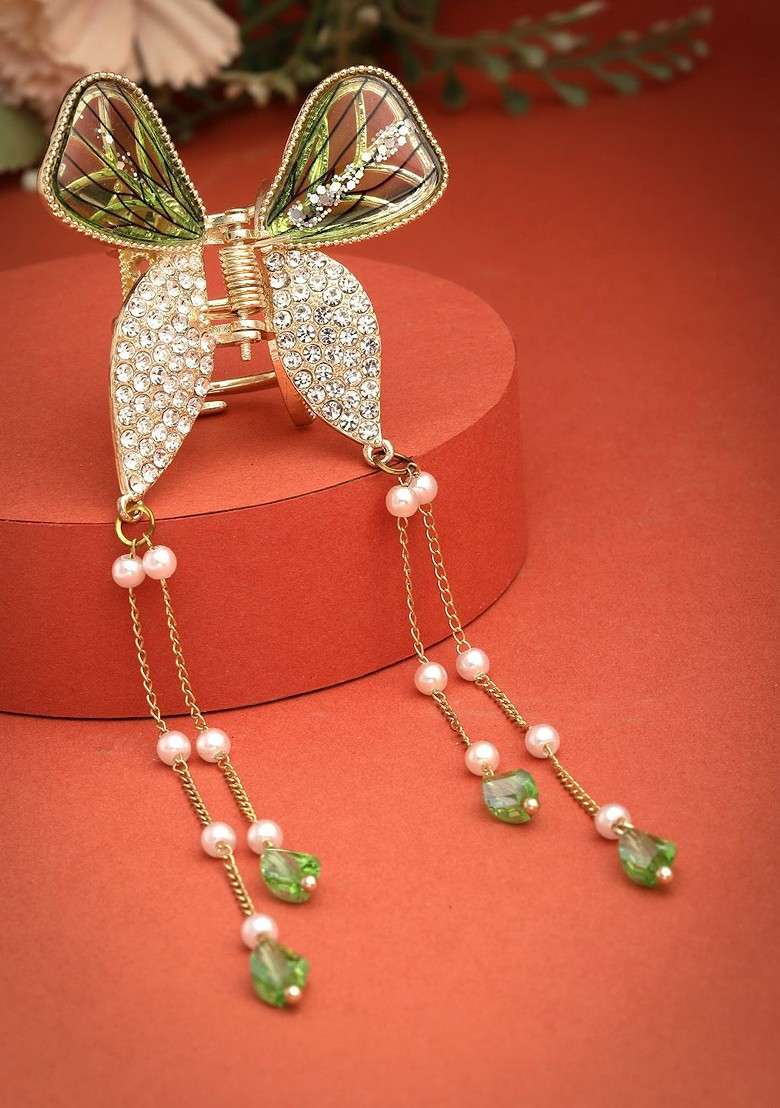 Embellished Butterfly Shaped Stone Studded Claw Clip - Indya