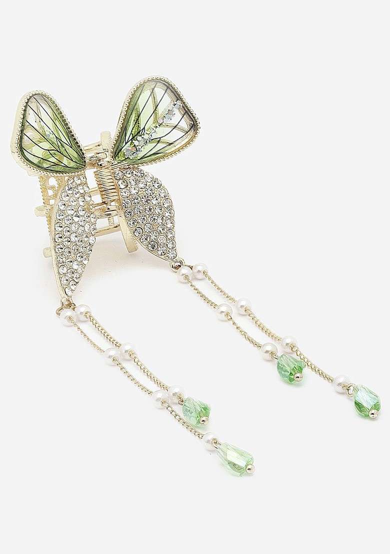 Embellished Butterfly Shaped Stone Studded Claw Clip - Indya
