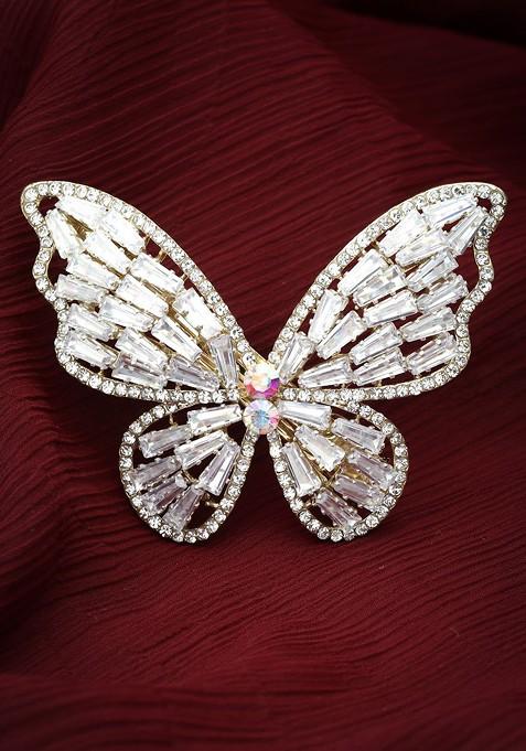 Embellished Stone Studded Butterfly Shpaed Claw Clip