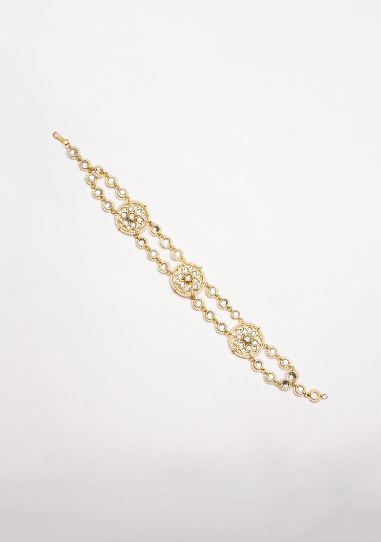 Gold Plated Kundan Studded And Pearls Beaded Matha Patti