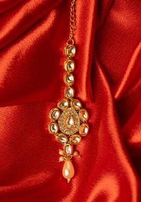 Gold Plated American Diamond Studded Maang Tikka Head Jewellery