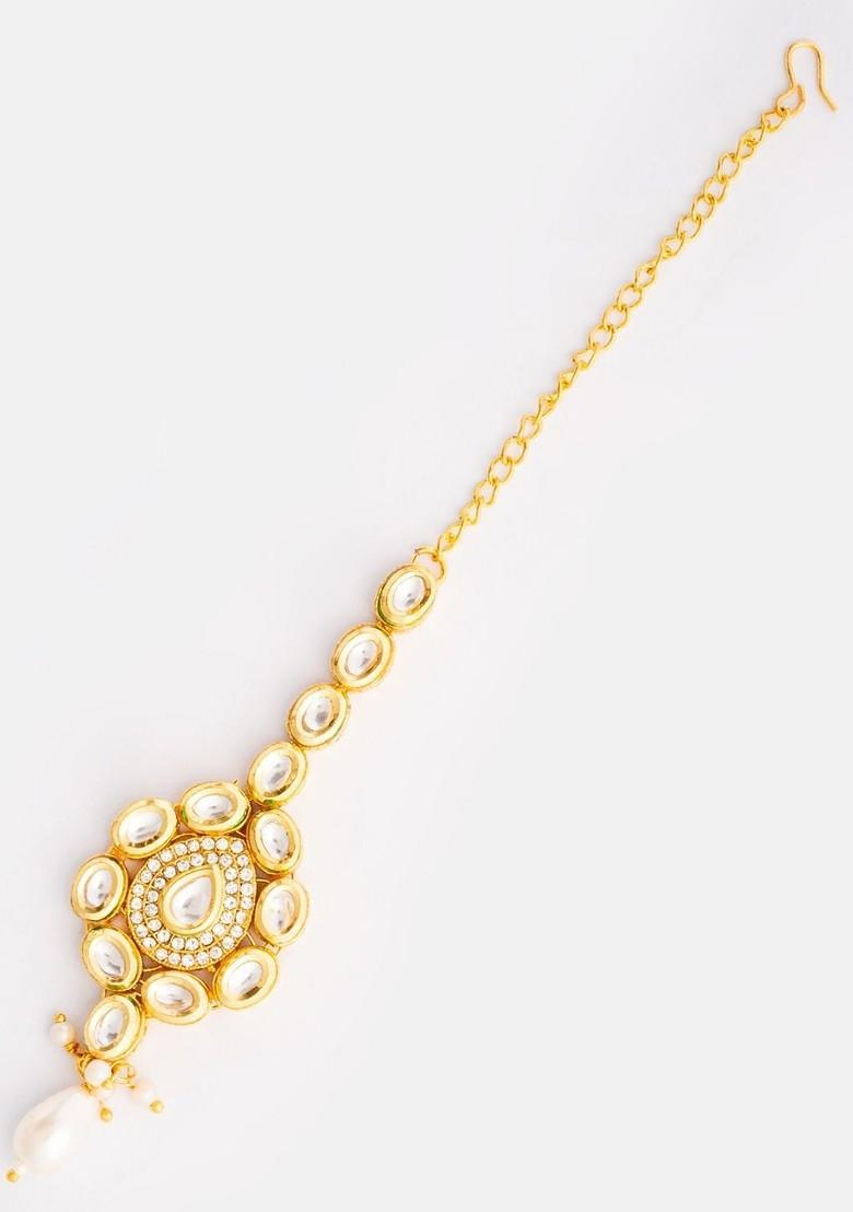 Gold Plated American Diamond Studded Maang Tikka Head Jewellery