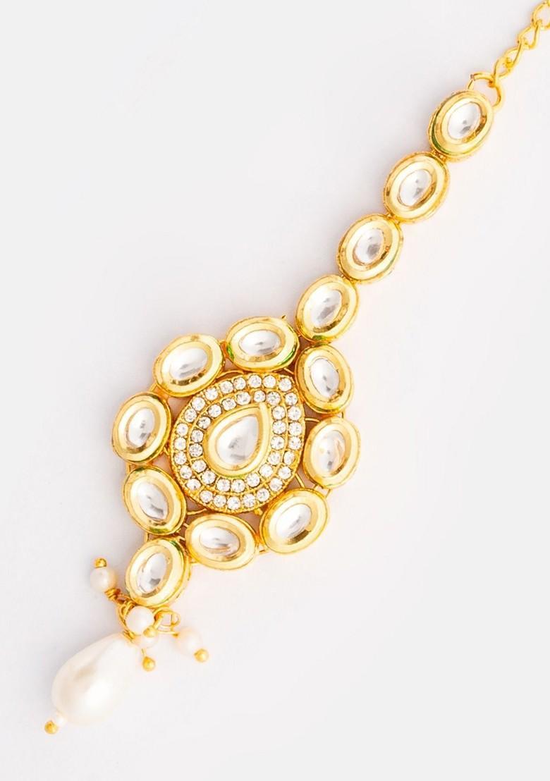 Gold Plated American Diamond Studded Maang Tikka Head Jewellery