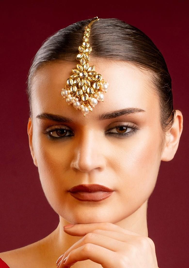 Gold Plated American Diamond Studded Maang Tikka Head Jewellery
