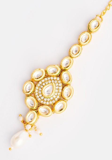 Gold Plated American Diamond Studded Maang Tikka Head Jewellery