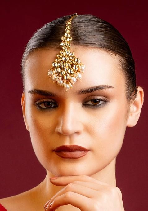 Gold Plated American Diamond Studded Maang Tikka Head Jewellery