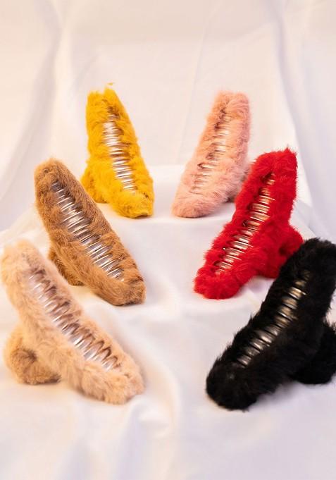 Black Plain Fur Set Of 6 Claw Clip