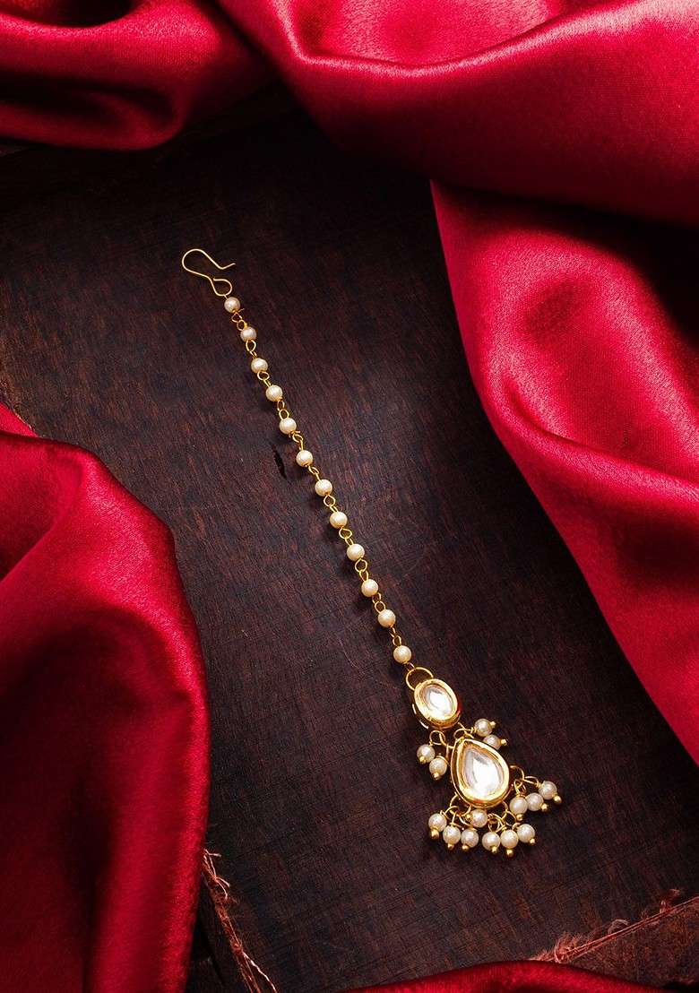 Gold Plated Kundan Studded Maang Tikka - Indya
