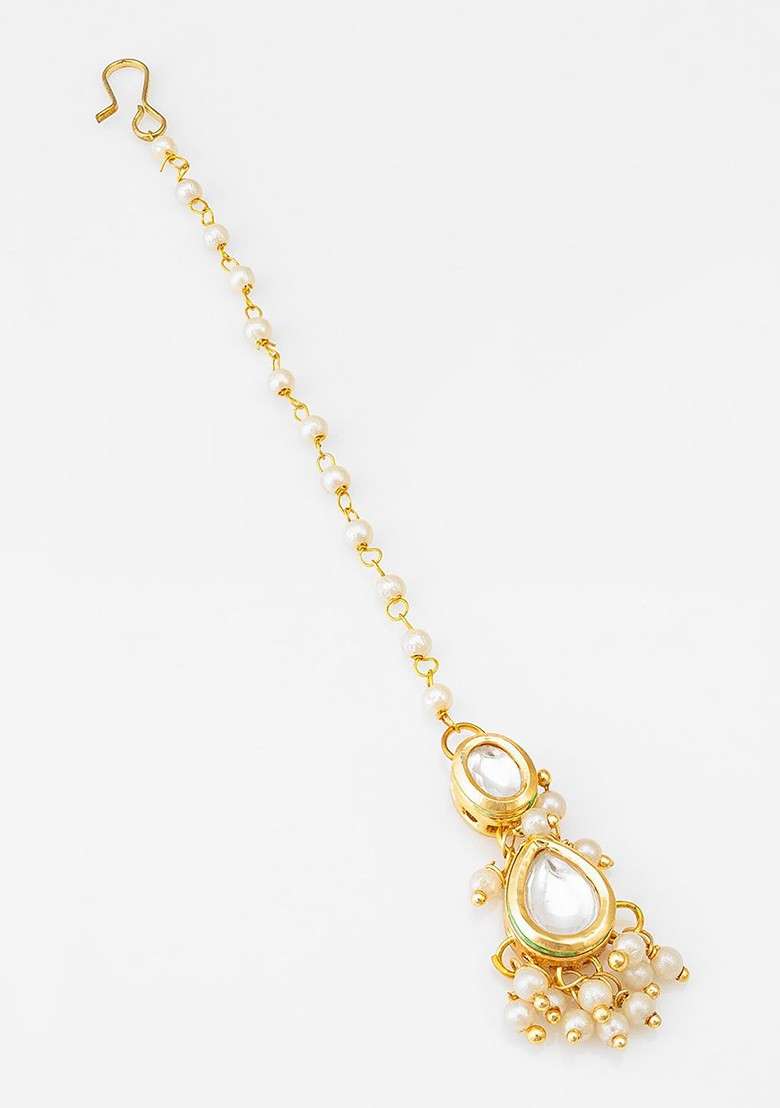 Gold Plated Kundan Studded Maang Tikka - Indya