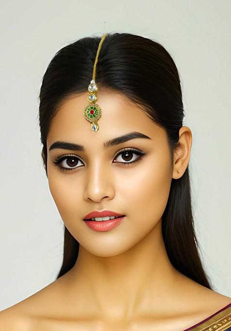 Gold Plated Kundan Studded Maang Tikka