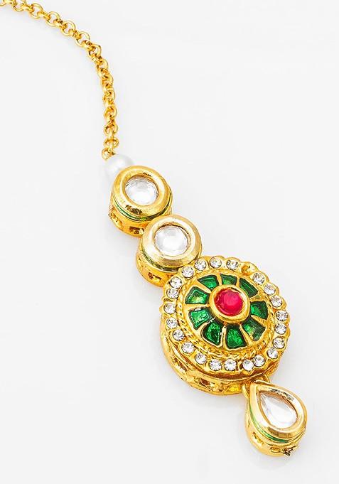 Gold Plated Kundan Studded Maang Tikka
