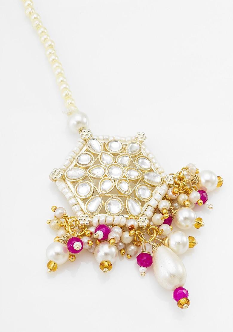 Gold Plated Stones And Beads Studded Maang Tika