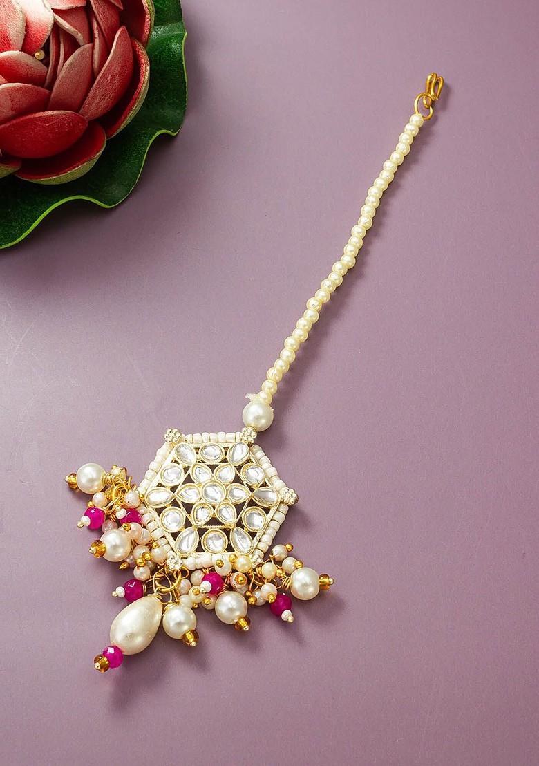 Gold Plated Stones And Beads Studded Maang Tika