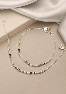 Silver Silver Plated Artificial Stones And Beads Anklet