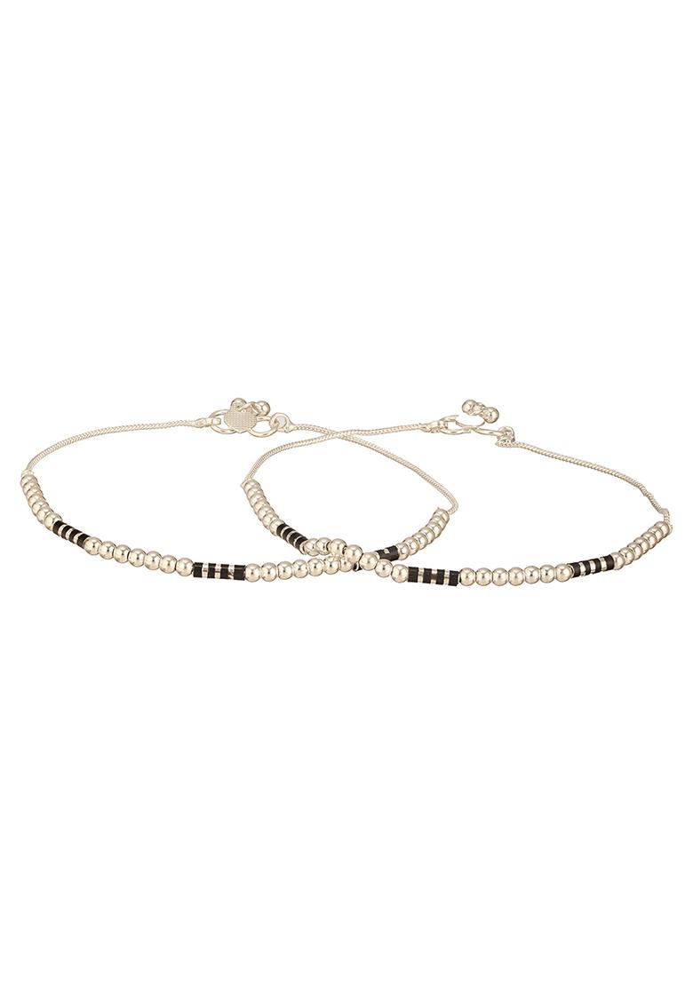 Silver Silver Plated Artificial Stones And Beads Anklet