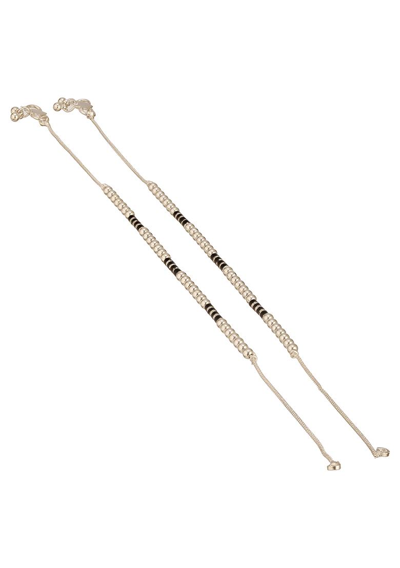 Silver Silver Plated Artificial Stones And Beads Anklet