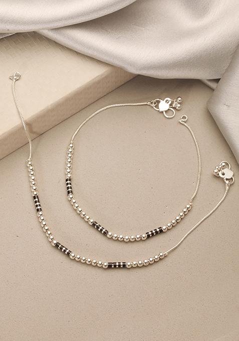 Silver Silver Plated Artificial Stones And Beads Anklet