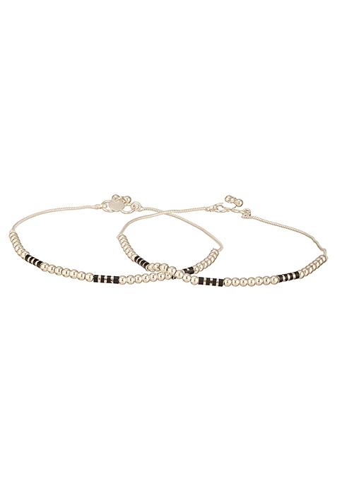 Silver Silver Plated Artificial Stones And Beads Anklet