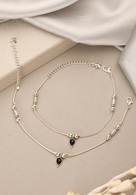 Silver Plated Artificial Stones And Beads Anklet