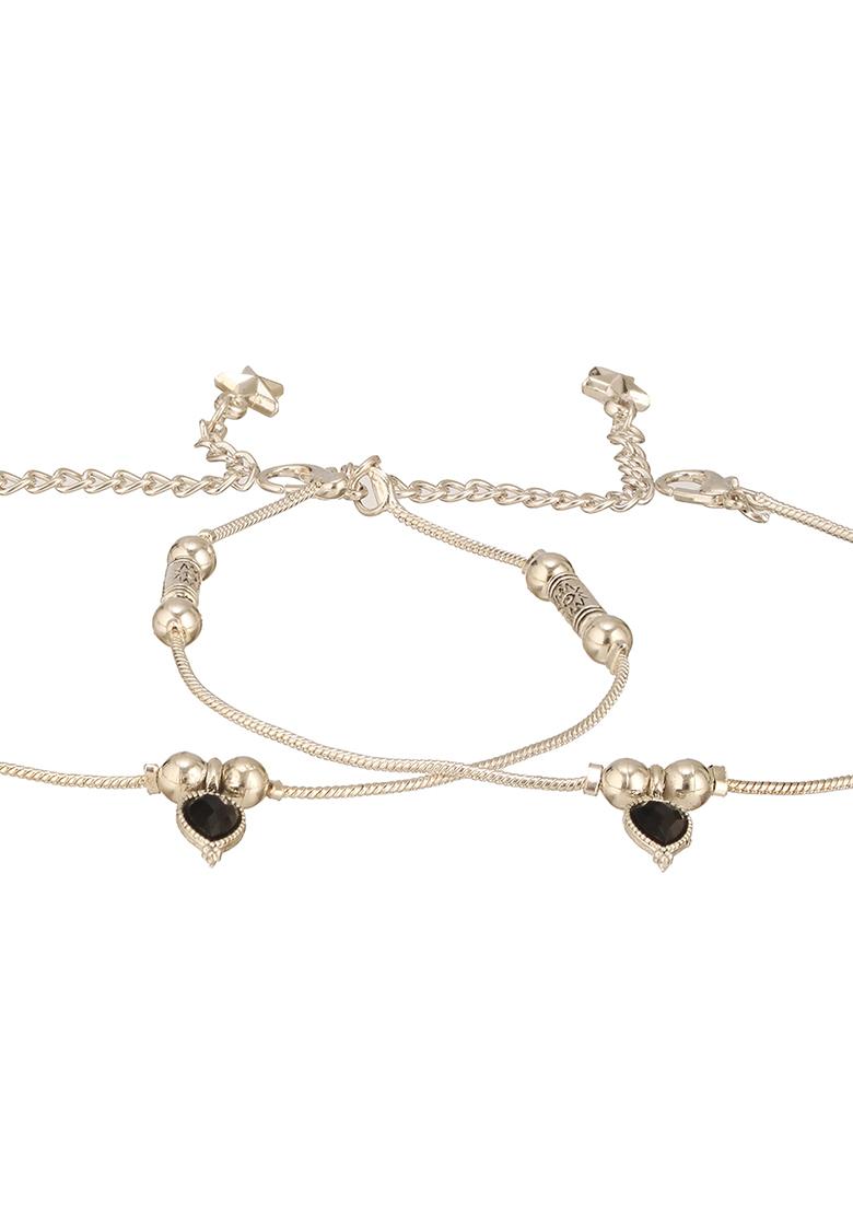 Silver Plated Artificial Stones And Beads Anklet