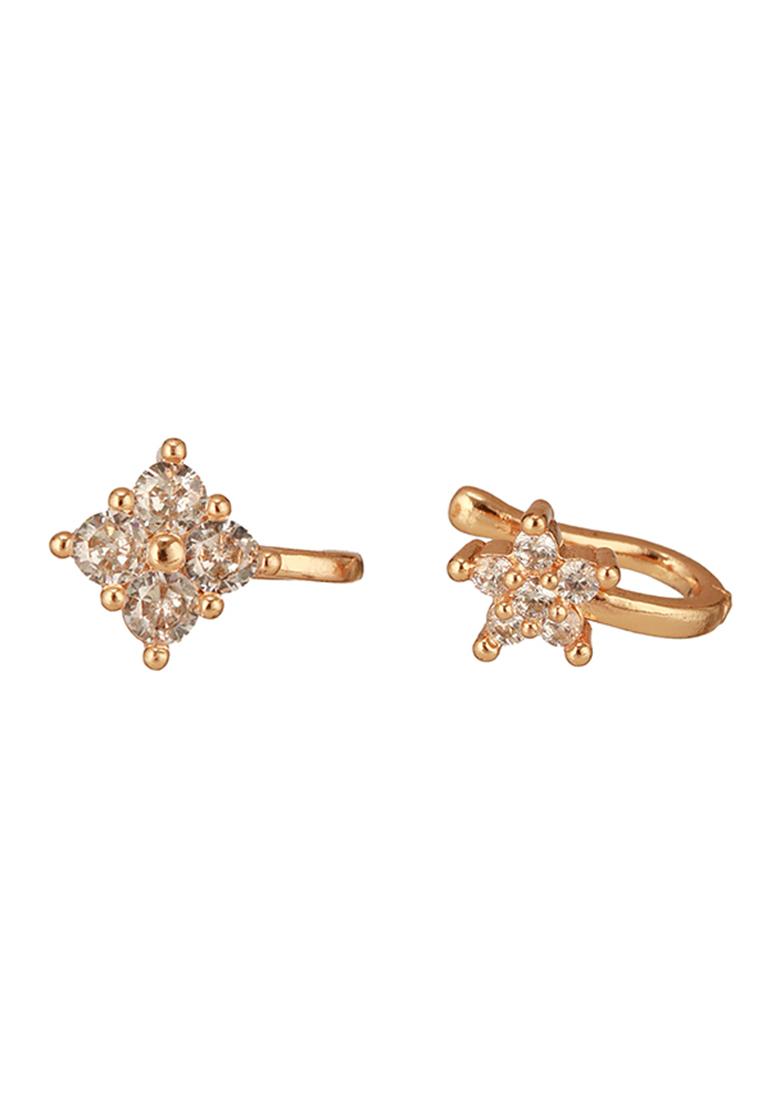 Set Of 2 Rose Gold Plated And White Ad Studded Nosepin