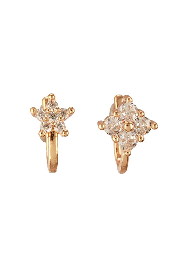 Set Of 2 Rose Gold Plated And White Ad Studded Nosepin