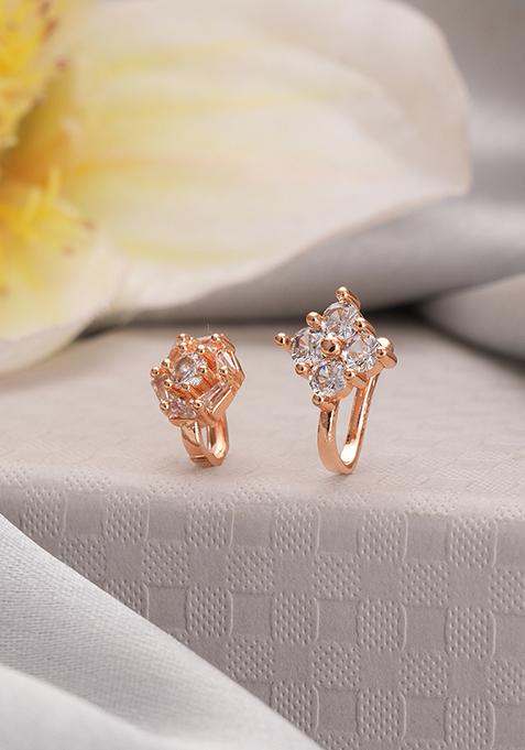 Set Of 2 Rose Gold Plated And White Ad Studded Nosepin