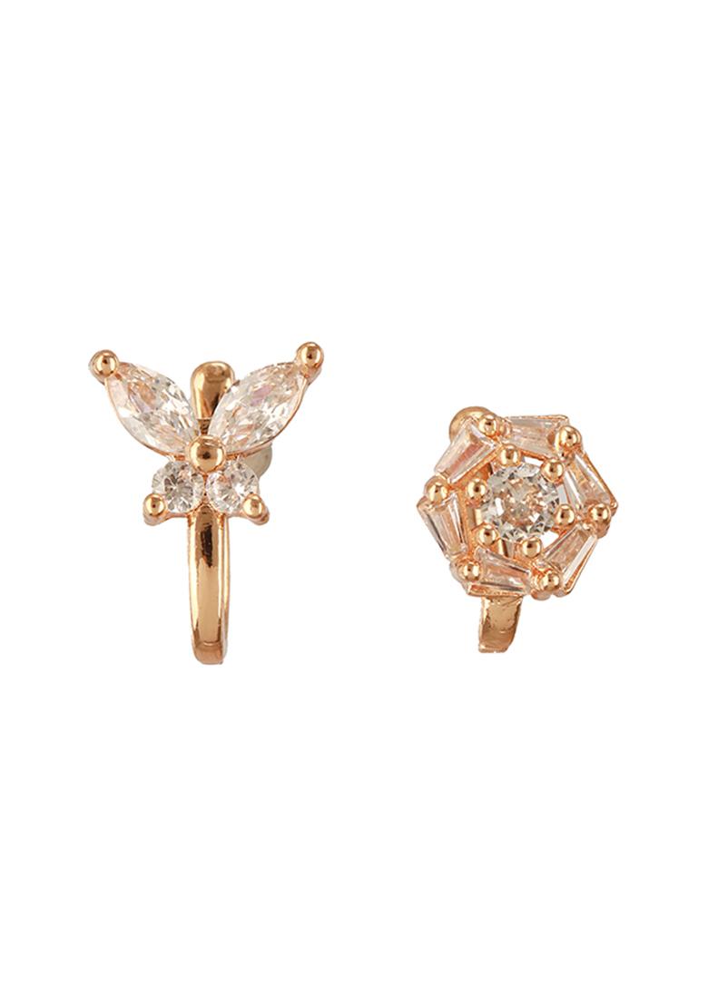 Set Of 2 Rose Gold Plated And White Ad Studded Nosepin