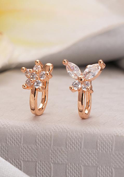 Set Of 2 Rose Gold Plated And White Ad Studded Nosepin