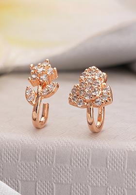 Set Of 2 Rose Gold Plated And White Ad Studded Nosepin