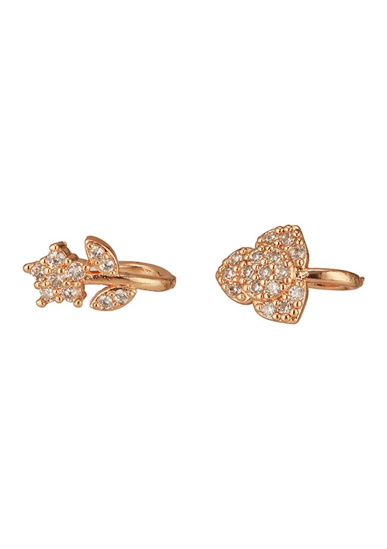 Set Of 2 Rose Gold Plated And White Ad Studded Nosepin