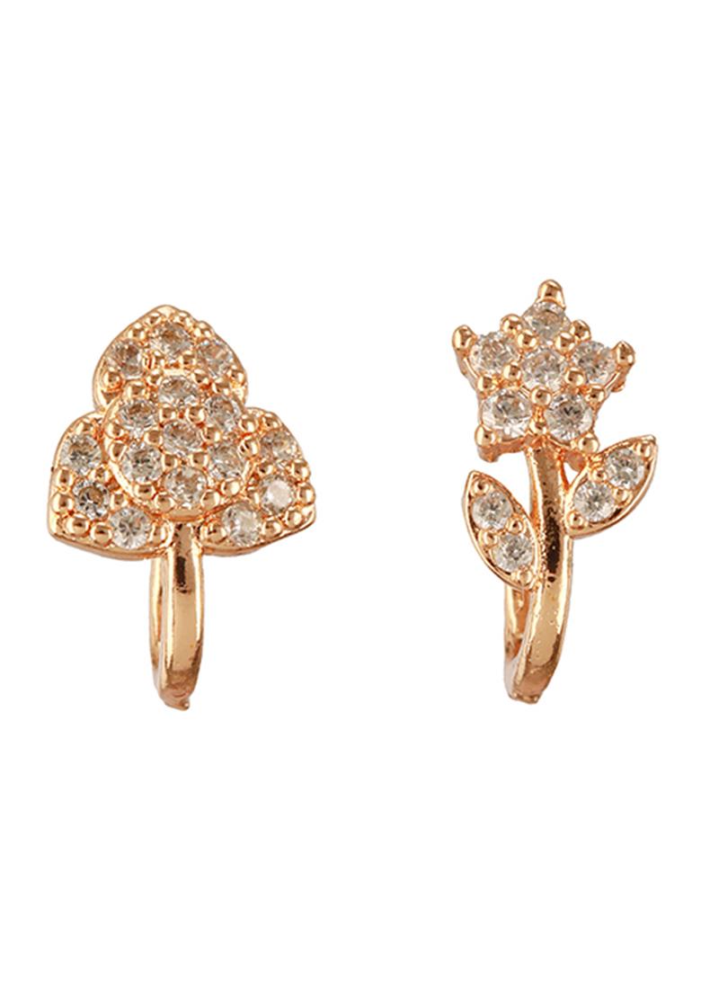 Set Of 2 Rose Gold Plated And White Ad Studded Nosepin