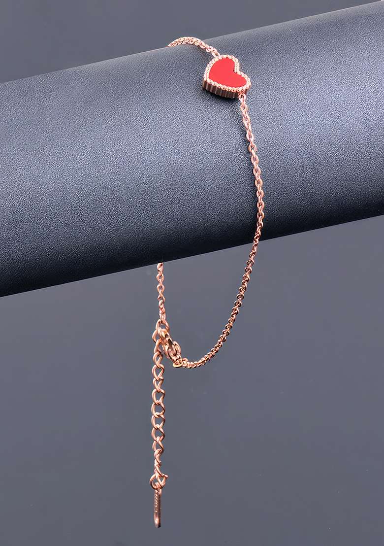 Gold Plated Red Heart Shaped Stainless Steel Anklet - Indya