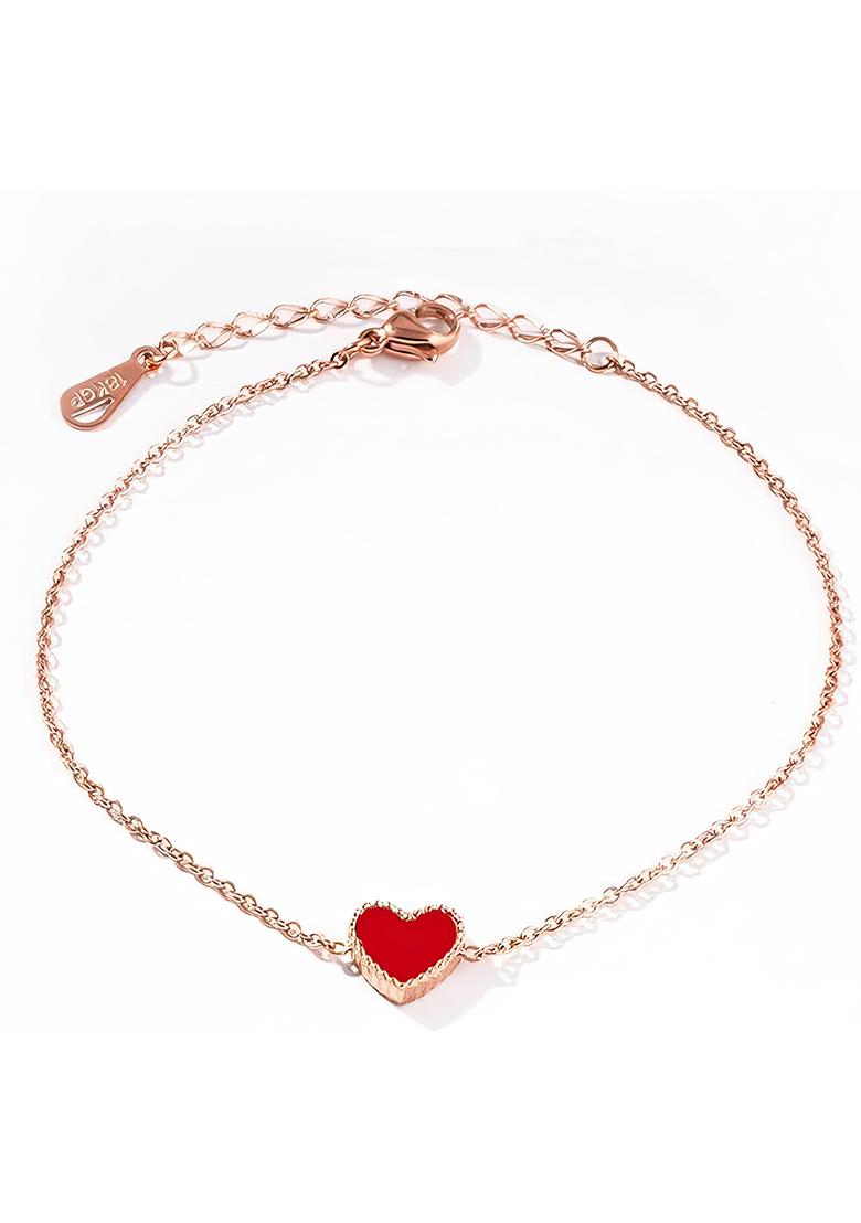 Gold Plated Red Heart Shaped Stainless Steel Anklet