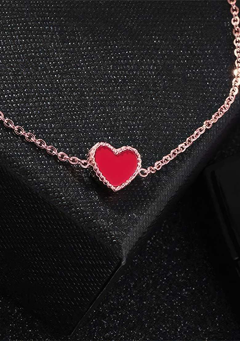 Gold Plated Red Heart Shaped Stainless Steel Anklet - Indya